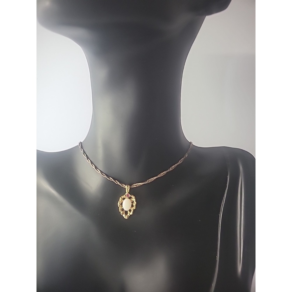 Vintage Danecraft Necklace Chain Gold Silver Tone Twisted Pendant Stone Jewelry